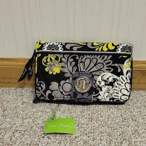 Vera Bradley Black and Yellow Floral Baroque Turn Lock Women's Wallet NWT
